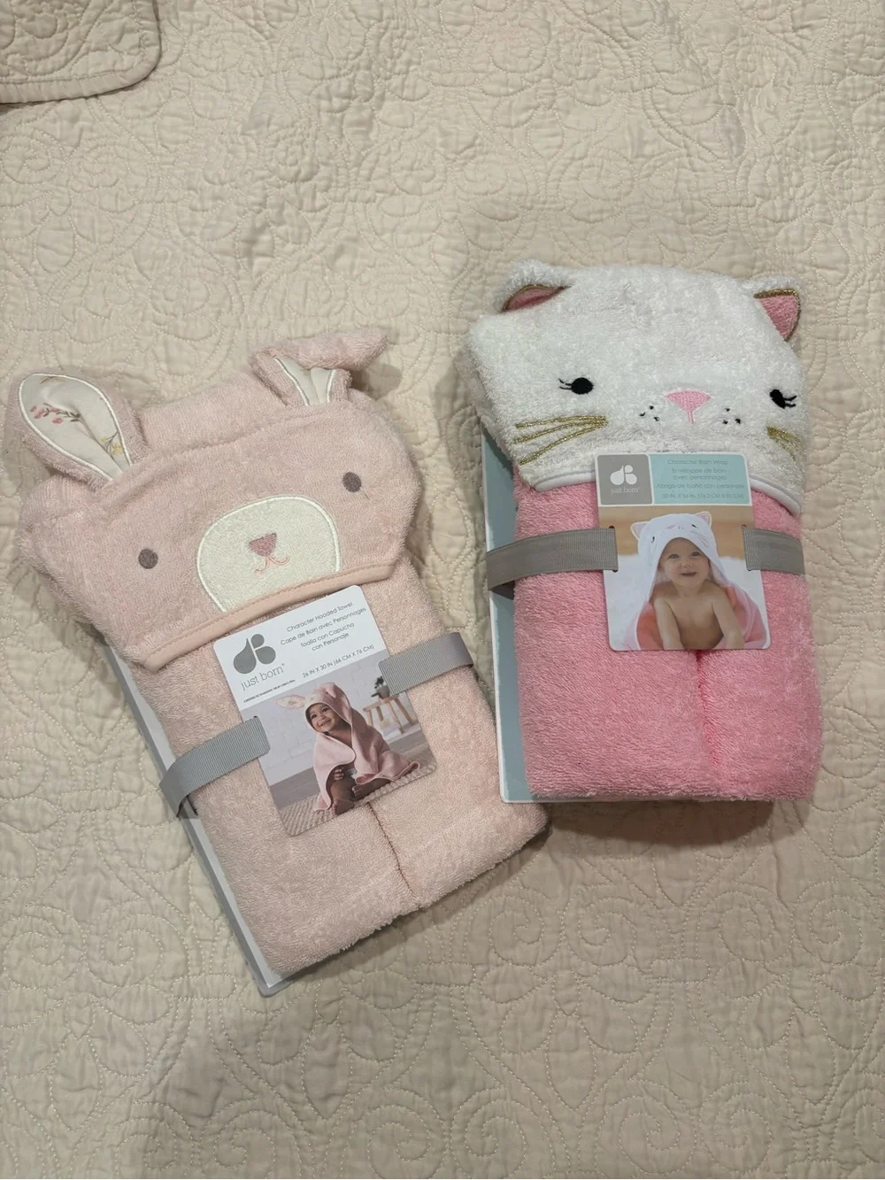 Baby Hooded Towel Set - Pink Animal Designs